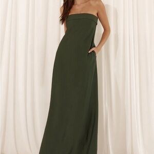 Chic Strapless Dark Green Maxi Dress